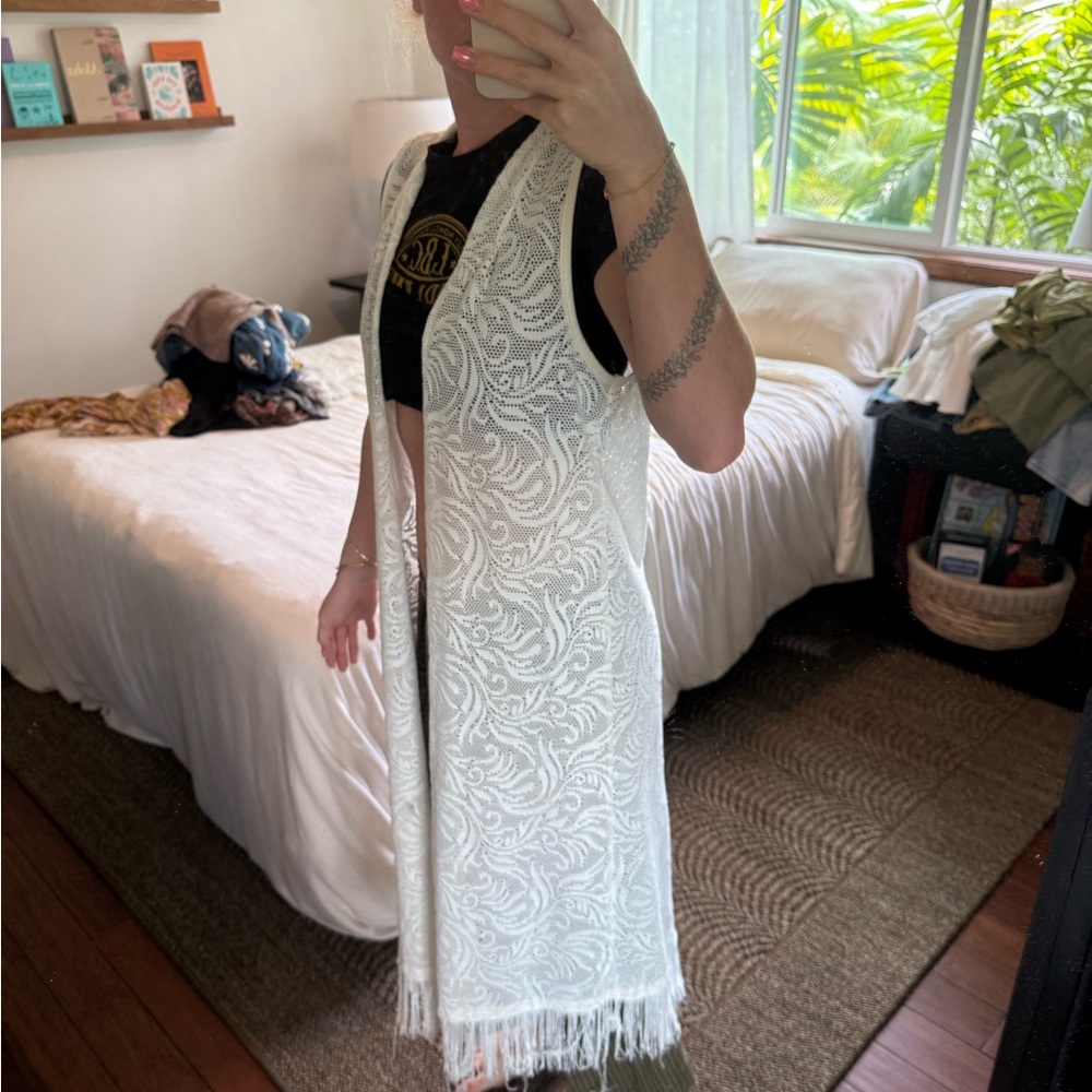 White Lace Sleeveless Cardigan